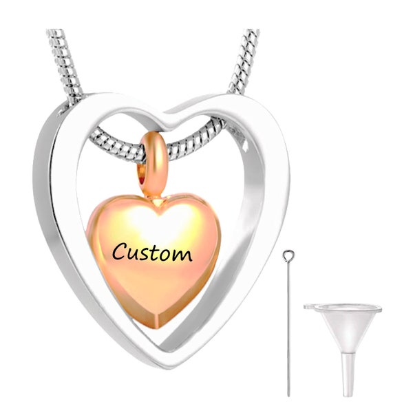 Personalized Heart Urn Necklace For Women • Ashes Cremation Jewelry • Custom Pet Urn Memorial Jewelry • With Free Funnel Kit and Bag