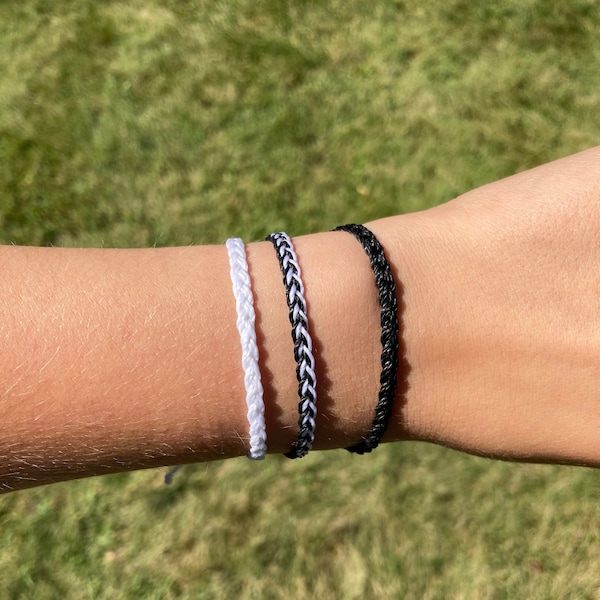 Adjustable Braided Bracelets, Pura Vida Bracelets, Bracelets, Black Bracelet, White Bracelet, Black and White Bracelet, Waterproof Jewelry