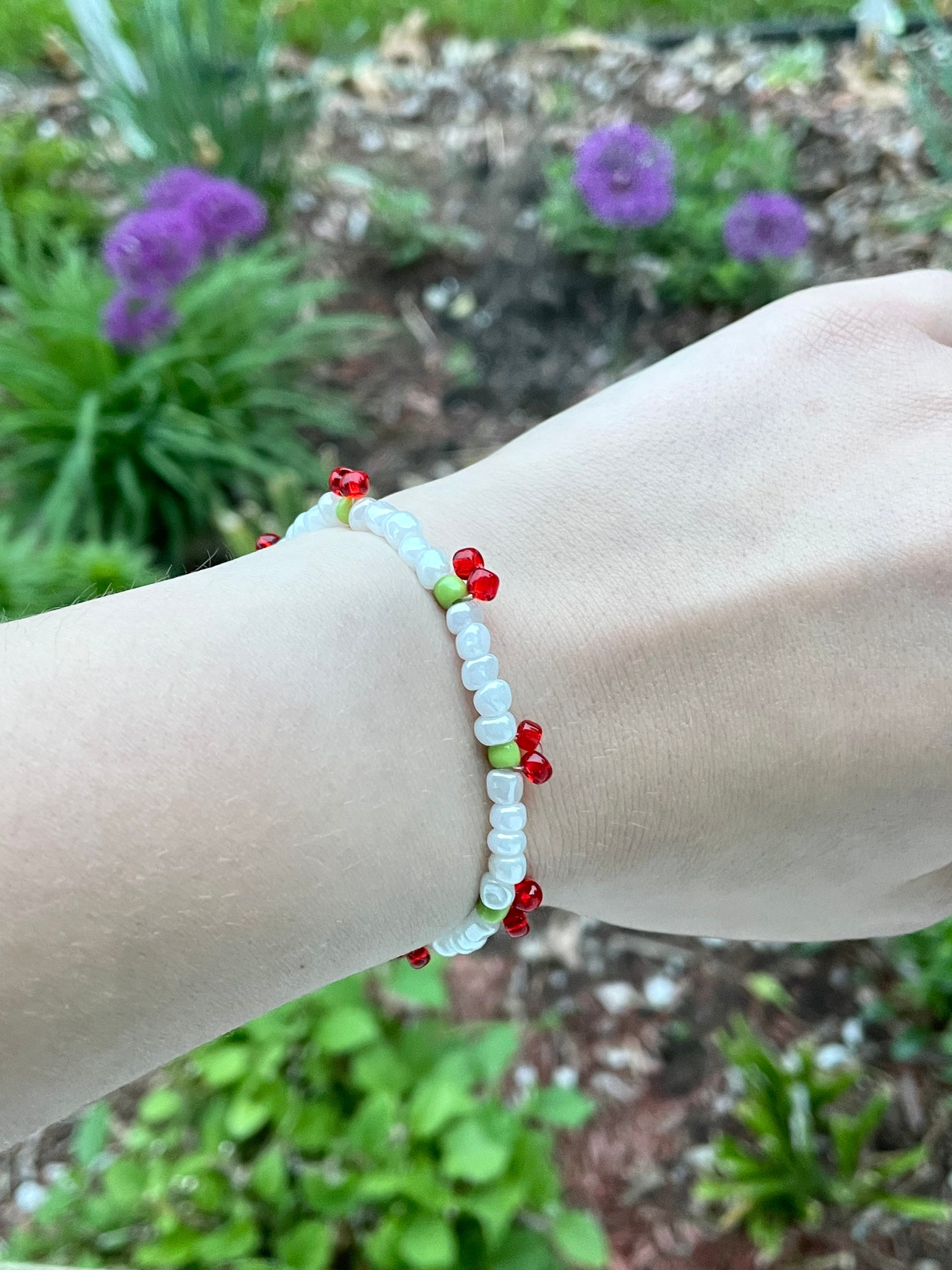 Cherry Necklace, Cherry Bracelet, Beaded Cherry Necklace, Beaded
