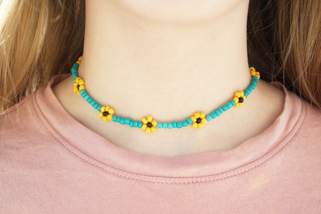 Sunflower Choker/necklace Flower Necklace Sunflower Choker Etsy