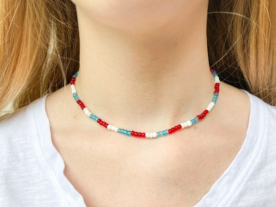 Necklace - Red/White/Blue Rhinestone - Crazy Cute Bowtique