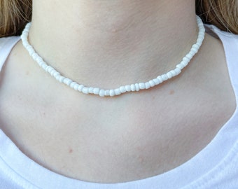 Collana/braccialetto/cavigliera Paradise, collana di perline bianche, stile Outer Banks, gioielli da surfista con perline, gioielli da surf, gioielli con perline bianche