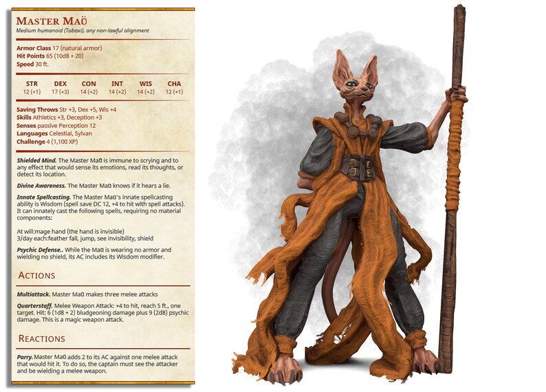 Master Mao, Catfolk Monk Printed Obsession Tabletop & RPG Miniature image 2