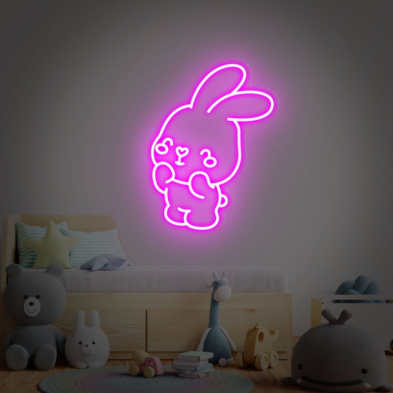 Pink Neon Rabbit Cute Bunny Neon Sign Custom Anime Rabbit Neon Lights Wall Art Gifts for ...