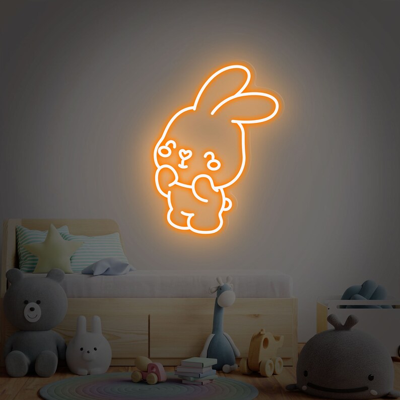 Bonnie Rabbit Neon Sign Cute Bunny Neon Sign Custom Anime Rabbit Neon Lights Wall Art Gifts for ...