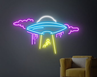 UFO-neonreclame, LED-neonverlichting, wolk-neonmuurdecoratie vliegende schotel slaapkamer neon-nachtlampje creatief huis slaapkamer kamer wandlamp