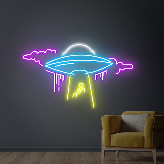 UFO Neon Sign ,LED Neon Lights , Cloud Neon Wall Decor Flying Saucer  Bedroom Neon Night Light Creative Home Bedroom Room Wall Lamp -  UK