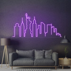 Custom City Skyline Neon Sign: Modern Wall Art