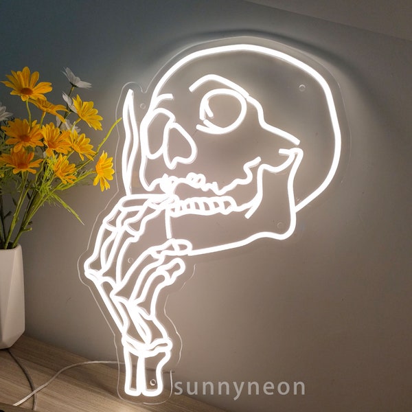 Smoking Skull Head Neon Sign Custom Handmade Art Neon Light White Vibes for Wall Decor Personalized Aesthetic Gifts