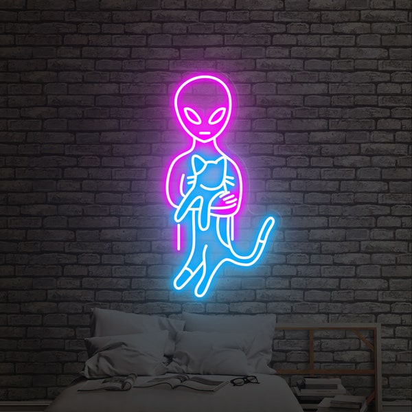 UFO cat neon sign ICat Neon Sign Kawaii Neon | Cat & Moon Neon Light Sign Art | Bedroom Decor | Led Neon Sign | Home Wall Decor