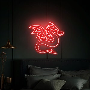 Insegna al neon del drago, Decorazione Dragón, Insegna d'arte al neon, Arte dell'insegna al neon, Insegna al neon Giappone, Decorazioni al neon, Camera da letto con insegna al neon