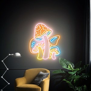 Insegna al neon a forma di fungo colorato, insegna al neon a forma di fungo Kaw, insegna al neon a LED personalizzata, arte da parete per la stanza, decorazione da parete al neon, luci, insegna al neon fantastica per feste