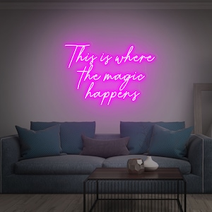 È qui che avviene la magia Insegna al neon, decorazione per ufficio salone, insegna al neon personalizzata camera da letto, decorazione murale per bar di casa, decorazione per feste, segnaletica per negozi