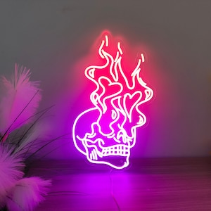 Skull Head Neon Sign Custom Handmade Art Neon Light Skull fire neon light Wall Decor Personalized Aesthetic Gifts