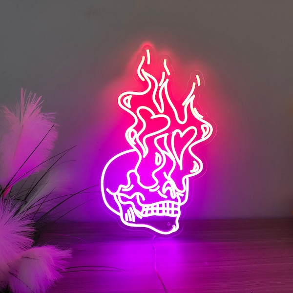 Schädel-Kopf-Neonzeichen Benutzerdefinierte handgemachte Kunst-Neonlicht-Schädelfeuer-Neonlicht-Wand-Dekor-personalisierte ästhetische Geschenke