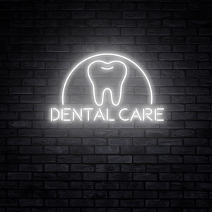 Insegna al neon per la cura dei denti, insegna al neon per i denti per dentista, decorazione per studio dentistico, specialista in cure dentistiche presenta decorazione odontoiatrica