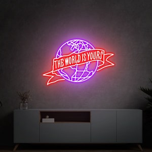 The World Is Yours Neon Sign, Wedding Neon Sign, Earth Neon Sign, Neon Sign Bedroom, Wedding Gift, Custom Wedding Decor, Home Decor