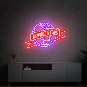 The World Is Yours Neon Sign, Handmade Planet The World Is Yours LED Neon  Light Lamp for Wall Decor, Man Cave Home Bar Bistro Club Cafe Wedding Game