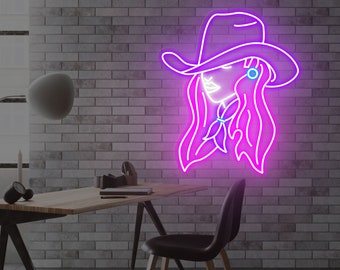 Cowgirl neon sign, led sign, western neon light, custom wall cowboy decor led light, neon sign