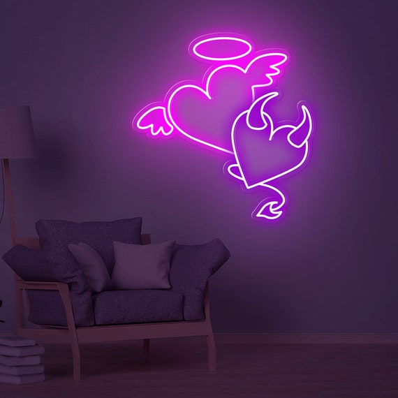 Angel and devil online heart neon sign