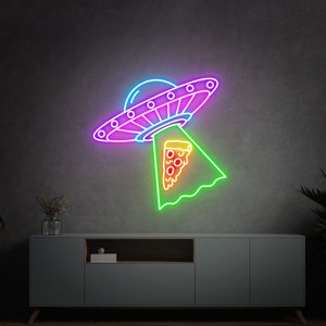 Enseigne néon UFO Pizza : décoration murale LED pour salle de jeux