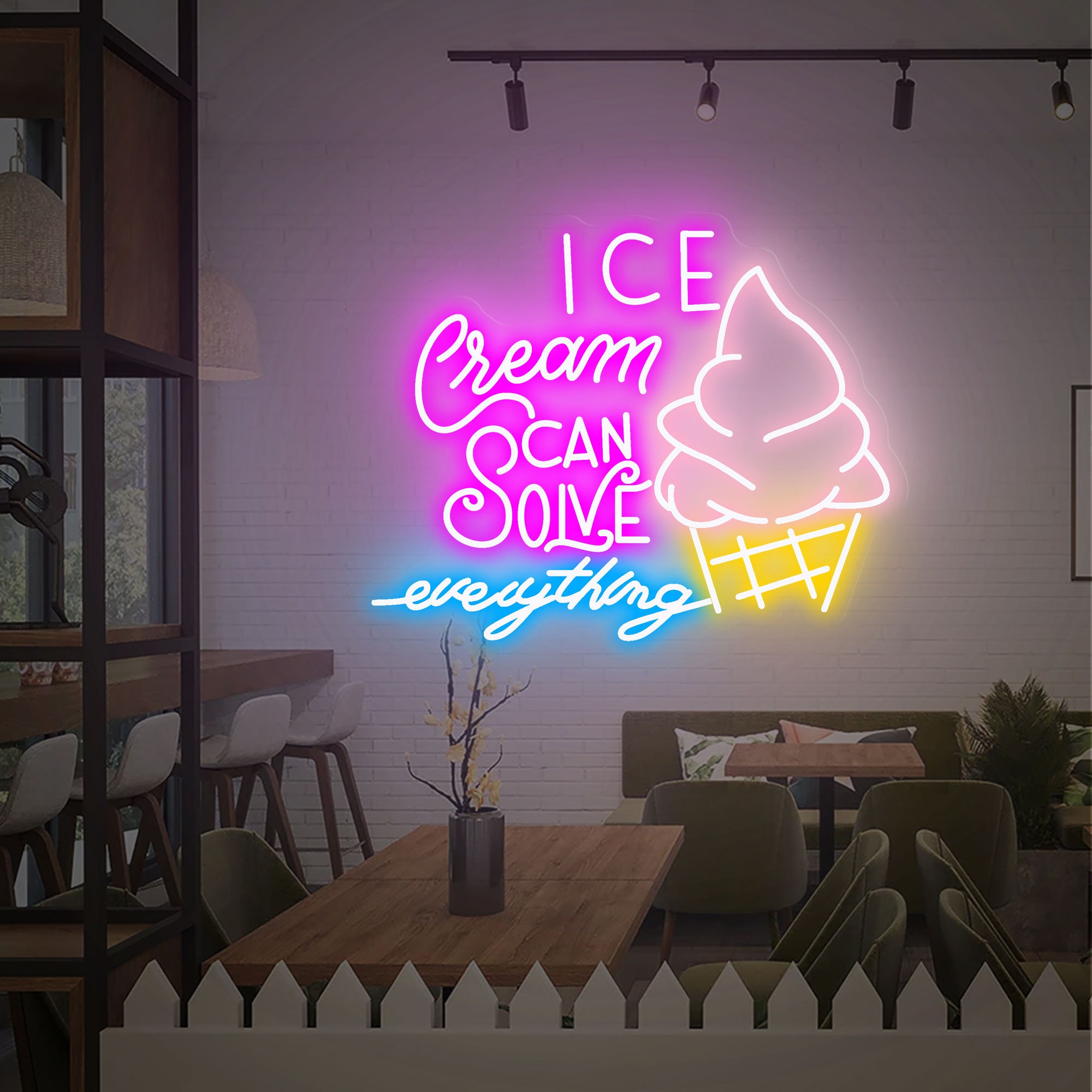 Ice Cream Solves Everything, Custom Neon Sign, Ice Cream