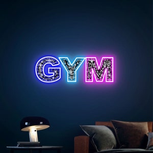 Letrero de neón de gimnasio, luz de neón de gimnasio, arte de pared de gimnasio, decoración de pared de gimnasio, letrero de neón con mancuernas, letrero de neón de fitness, decoración de pared con letrero de neón, letrero de neón LED