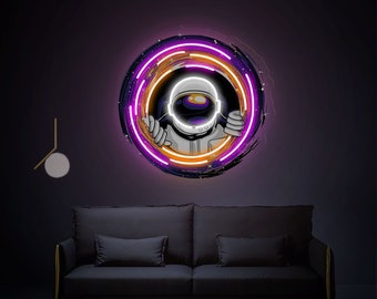 Astronaut Neon Sign, Cosmic Black Hole Neon Sign, bedroom wall decor, living room wall decor, Custom neon sign, Neon sign wall decor light