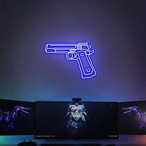 Gun Neon Sign for shops Wall Game Room Decoration | Neon Wall Light Sign | Neon Sign Bedroom | GAME ROOM Sign |Gift For Boyfriend