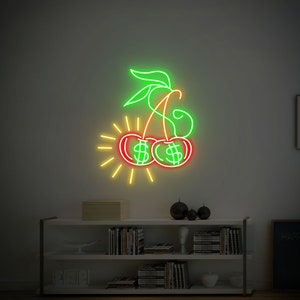 Cherry Neon Sign Dollar Led Neon Sign for Business Office, Money Neon Light Sign Cute LED Neon Light Sign Wall Hanging Decoration