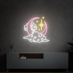 Moon Cloud Star Neon Sign Custom Handmade Art Neon Light White Vibes for Wall Decor Personalized LED neon light