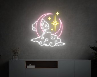 Moon Cloud Star Neon Sign Custom Handmade Art Neon Light White Vibes for Wall Decor Personalized LED neon light