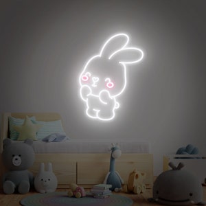 Cute Bunny Neon Sign Custom Anime Rabbit Neon Lights Wall Art Gifts for Decorations Bar Christmas Party Wedding Boy Living Room Decor