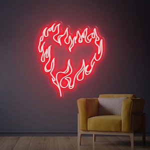 Heart with fire Neon Sign Custom Handmade Art Neon Light White Vibes for Wall Decor Personalized LED neon light