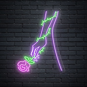 hand holding flower around arm Neon Sign | Gift,Wall Decor,Custom Neon Sign | LED Neon Gaming Sign,Neon Gaming Logo,Bright Neon Lights