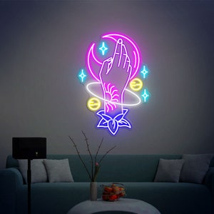 Galaxy Moon and Stars hand Neon Sign for bedroom, cafe, studio, Custom Neon lights | Personalized Custom LED Neon sign