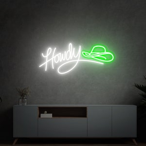 Howdy Neon Sign, Led Cowboy Hat Sign, Western Led Sign, North American ...