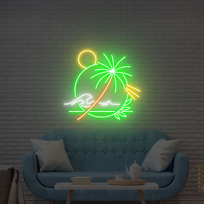 Palm Tree Wall Art Wave Wall Art Neon Sign Neon Sign Etsy