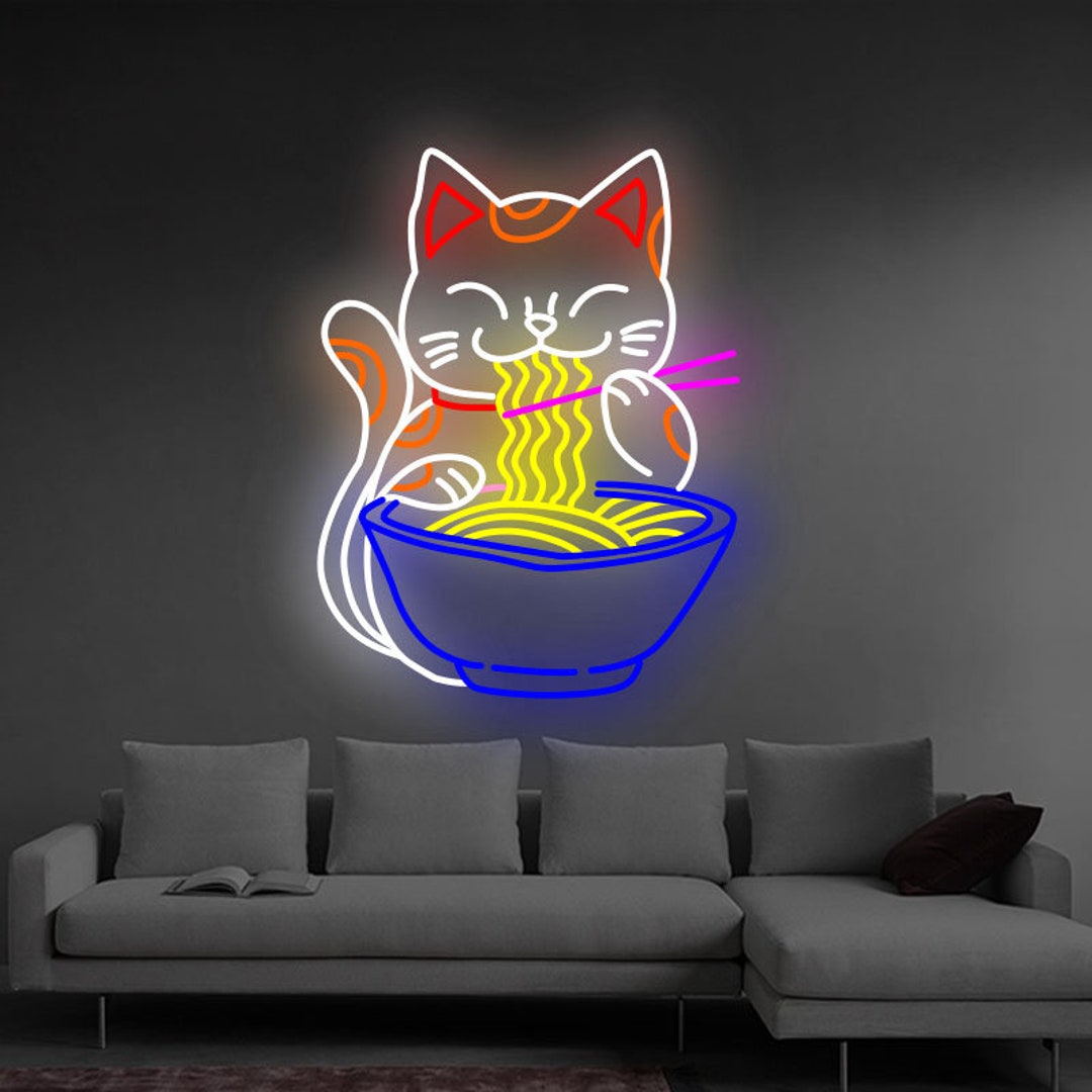 Fortune Cat Ramen Neon Sign ,ramen Japanese Noodles LED Neon Sign