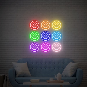 Smiley Face Neon Sign Happy Neon Sign Vintage Neon Sign Colorful Wall Art Smile Face Led Wall Light Decor Handmade Neon Sign