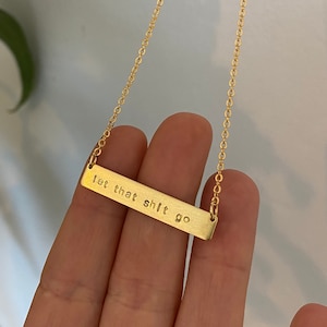 Personalized Bar Necklace • Custom Hand Stamped Message • Dainty Gold or Silver Jewelry Gift