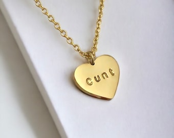 CUNT Heart Necklace. Personalised Jewellery. Name Necklace. Dainty Chain Initial Necklace. Funny Gift for Her. Bridesmaid gift. Custom Words