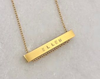 Name 3D Bar Custom Necklace | Funny Rude Jewelry Gift for her |  Personalised Engraved message | Free Shipping Gold Name Bar Necklace