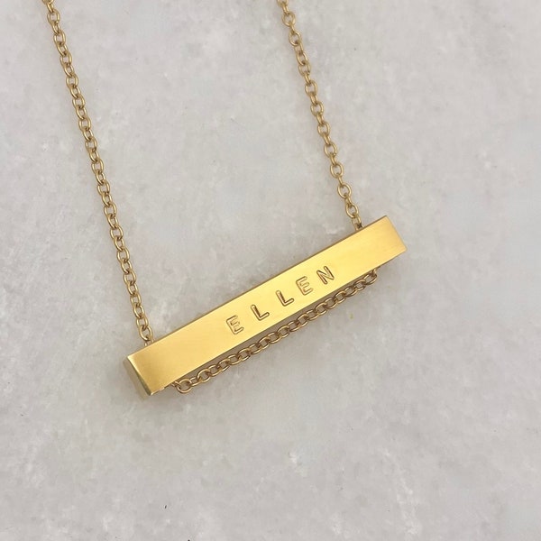 Name 3D Bar Custom Necklace | Funny Rude Jewelry Gift for her |  Personalised Engraved message | Free Shipping Gold Name Bar Necklace