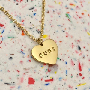 CUNT Heart Necklace. Personalised Jewellery. Name Necklace. Dainty Chain Initial Necklace. Funny Gift for Her. Bridesmaid gift. Custom Words