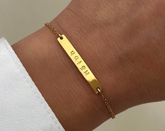 Pulsera personalizada con barra • Nombre o inicial grabados • Regalo de joyería personalizada en oro y plata