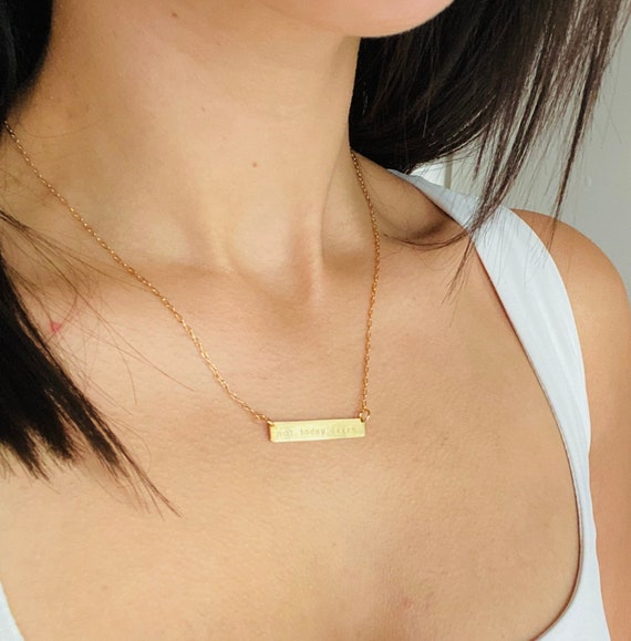 Not Today Satan Bar Necklace Personalised Bar Necklace Gold