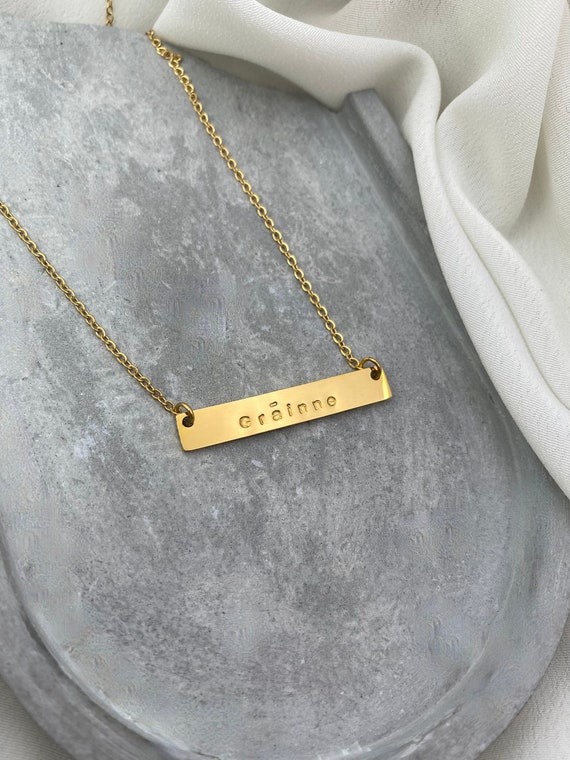 Custom Name Necklace Personalised Bar Necklace 18k Gold Plated and