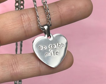 Personalized Heart Charm Necklace | Hand Stamped Silver Pendant, Tarnish-Free Chain