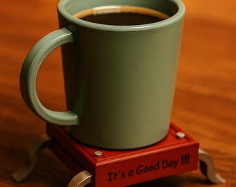 3D Printed Coffee Mug Holder: Engraved Desk Decor STL Files (Digital Download)